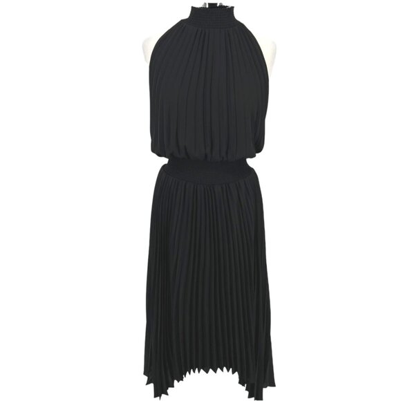 Halogen Pleated High Neck Sleeveless Handkerchief Dress Black Size Large NWOT - Picture 1 of 10